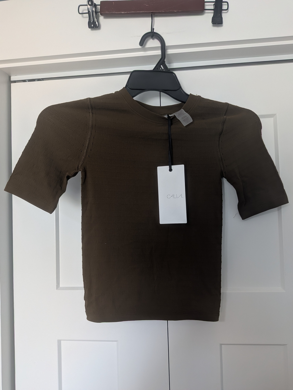 CALIA Womens Seamless Crop Short Sleeve Crewneck Wicking Olive Green Sz XS NWT